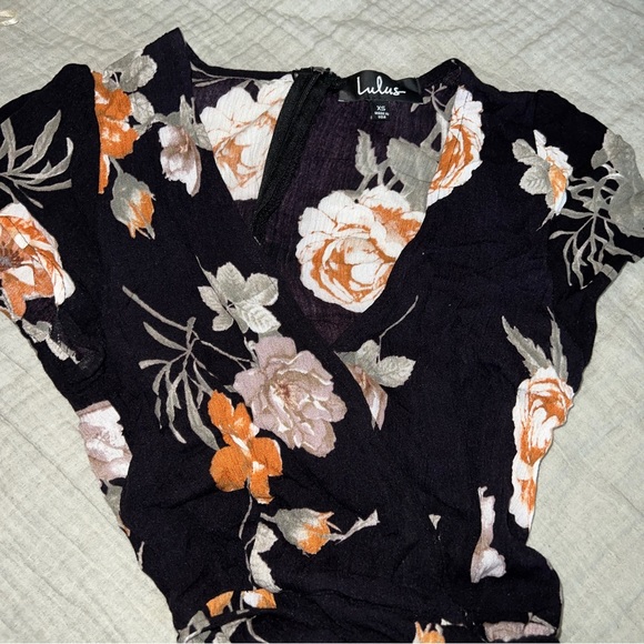 Lulus Floral Flower Print Wrap Mini Dress - Picture 7 of 9